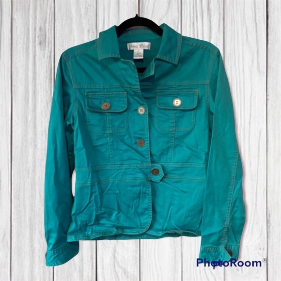 Teal Jacket Brass Metal Button Details - Picture 1 of 7